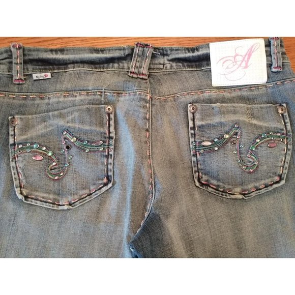 Womens AKADEMIKS RHINESTONE MIDRISE STRAIGHT LEG JEANS SIZE 16 - Picture 8 of 9